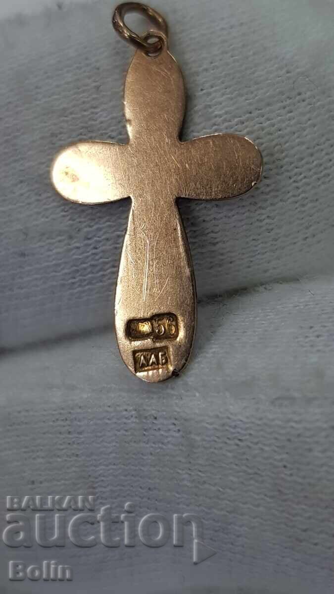 Licitație Cruce de aur foarte rară, cruciuliță Rusia Țaristă, proba 56, sec. XIX