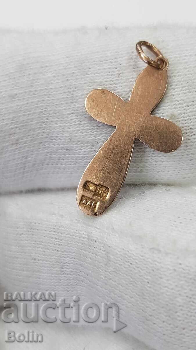 Livrarea Cruce de aur foarte rară, cruciuliță Rusia Țaristă, proba 56, sec. XIX