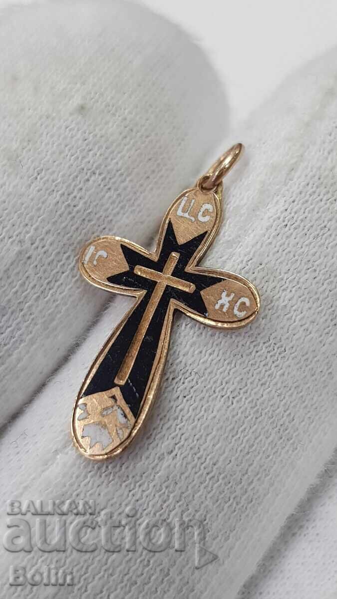 Много рядък златен кръст, кръстче Царска Русия 56 проба 19в. - 6