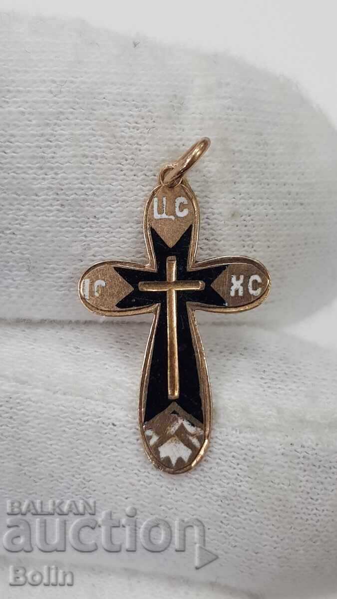 Много рядък златен кръст, кръстче Царска Русия 56 проба 19в.