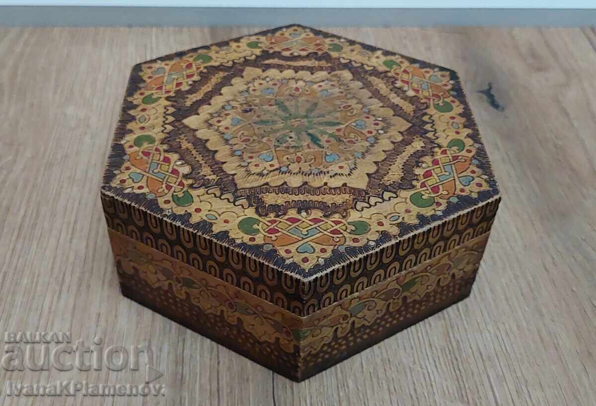 Pyrographed wooden box for collectors