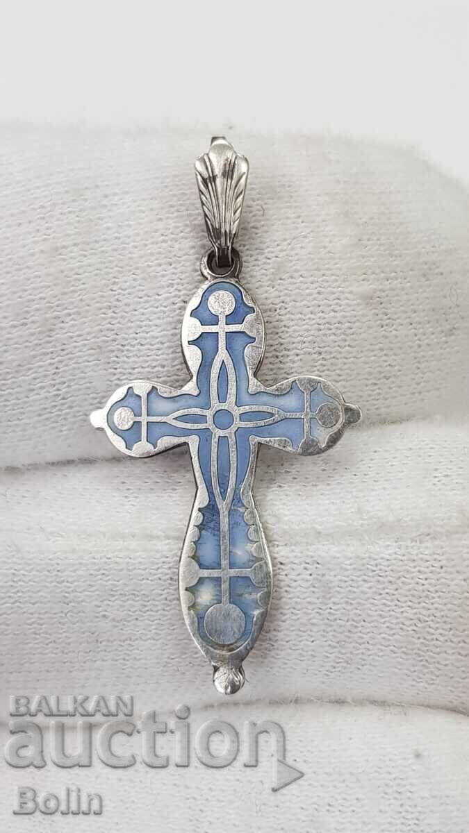 Колекционен сребърен кръст, кръстче с емайл Европа 950 проба
