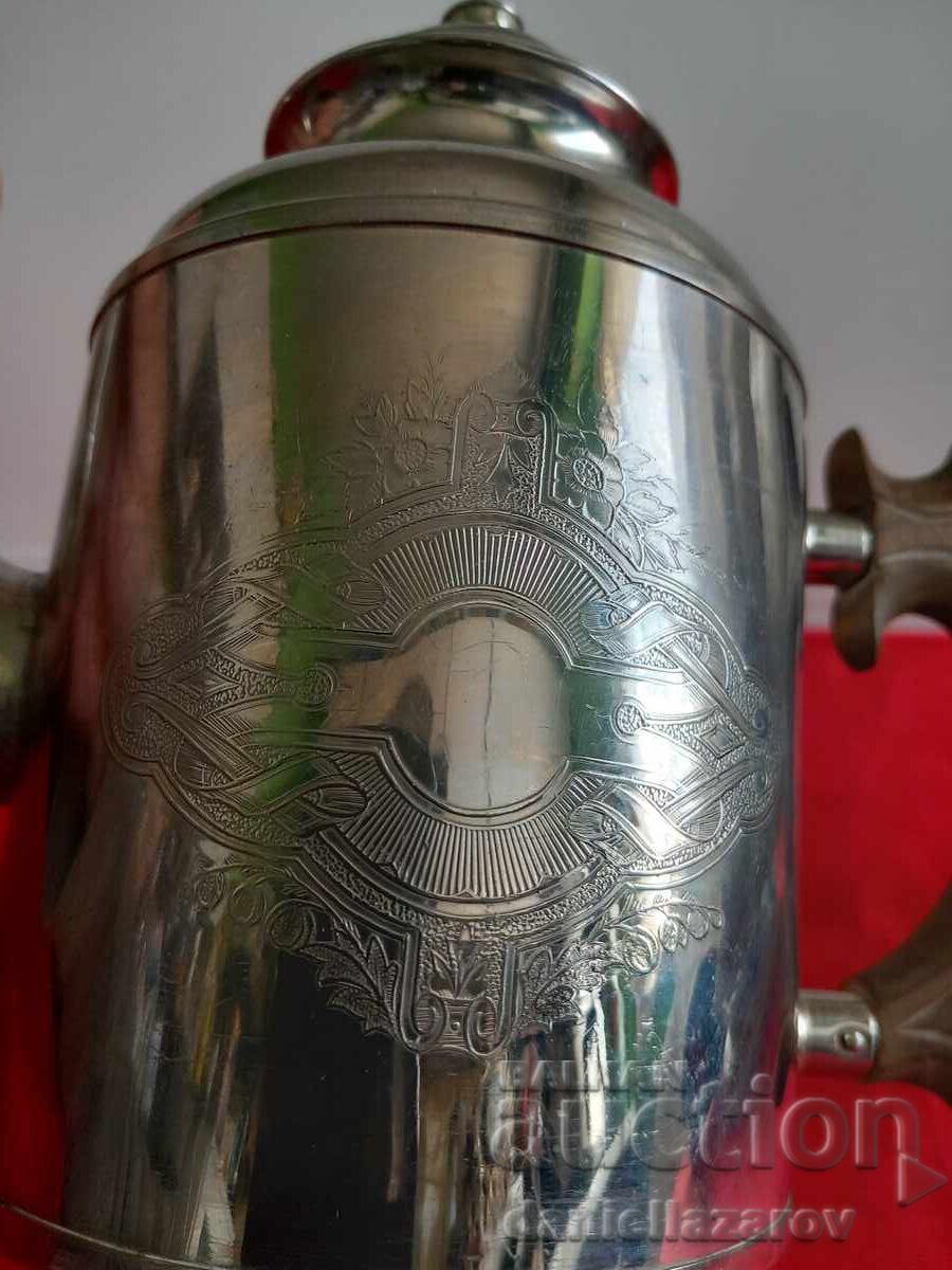Auction Old Silver-Plated Jug, Teapot with Monogram Auction Old Silver-Plated Jug, Teapot with Monogram