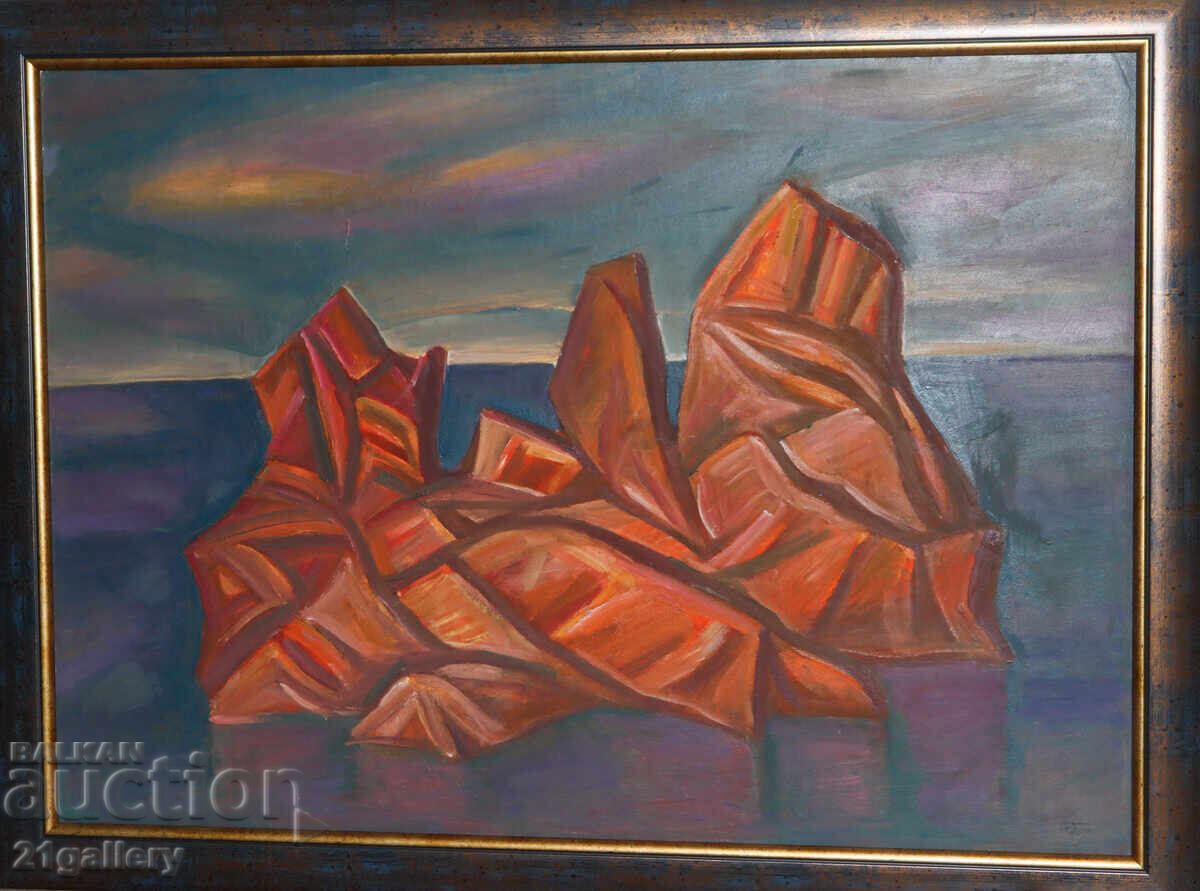 Проф. Стоян Домусчиев (1935-2021) Морски пейзаж - скали с цена 1000.00 лв. | € 511.29 Проф. Стоян Домусчиев (1935-2021) Морски пейзаж - скали с цена 1000.00 лв. | € 511.29