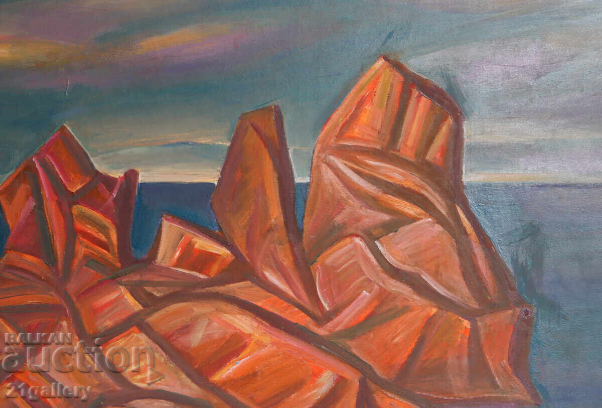 Проф. Стоян Домусчиев (1935-2021) Морски пейзаж - скали - 7 Проф. Стоян Домусчиев (1935-2021) Морски пейзаж - скали - 7