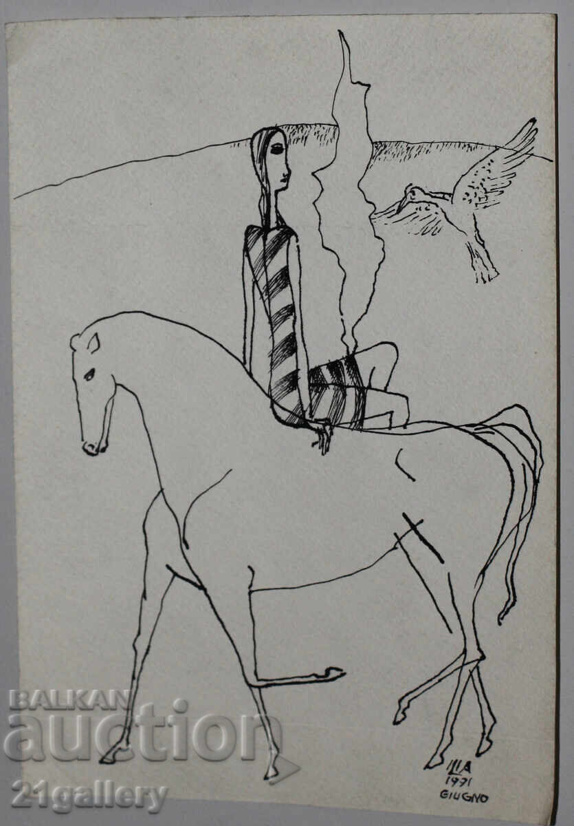 Δημοπρασία Ηλίας Ρangelov Γυναίκα με άλογο και πουλί 1991