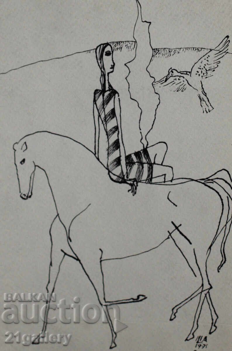 Ηλίας Ρangelov Γυναίκα με άλογο και πουλί 1991