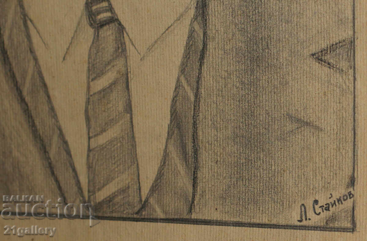 Desen vechi în creion, portret de bărbat cu pălărie, semnat - 7