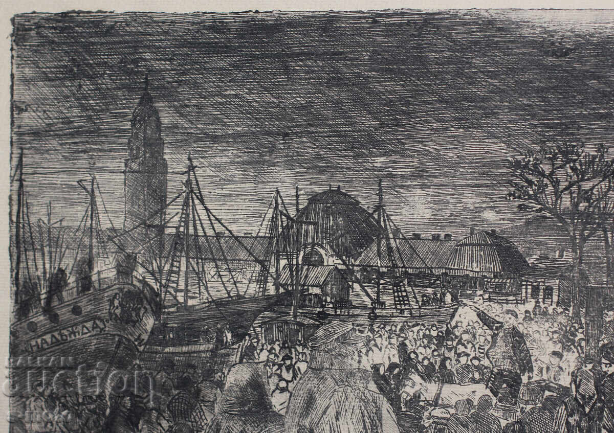 Стара графика, офорт пристанище - 5 Стара графика, офорт пристанище - 5