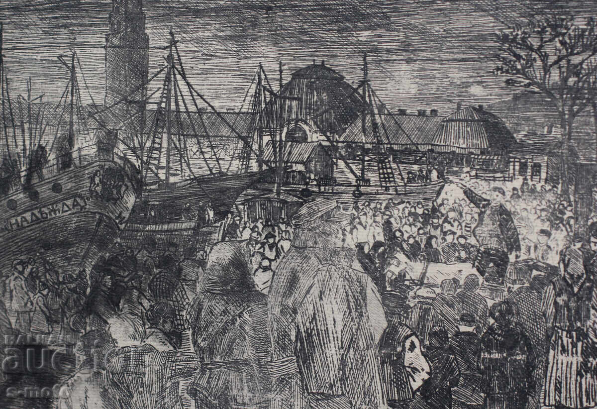 Стара графика, офорт пристанище - 6 Стара графика, офорт пристанище - 6