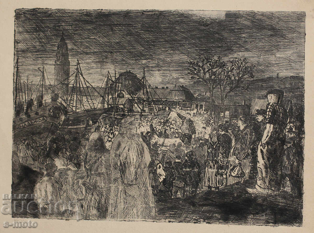 Стара графика, офорт пристанище Стара графика, офорт пристанище