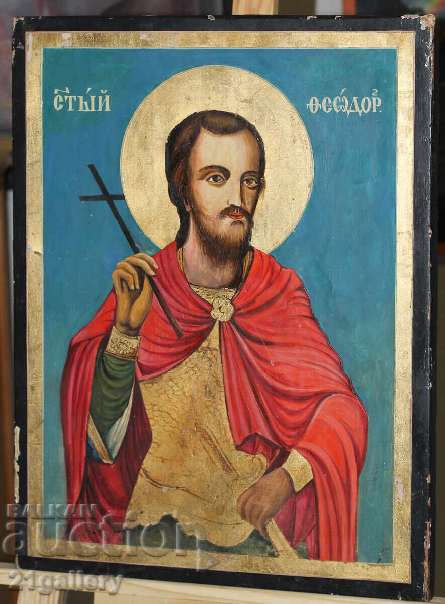 19 век стара икона свети Теодор с цена 1200.00 лв. | € 613.55