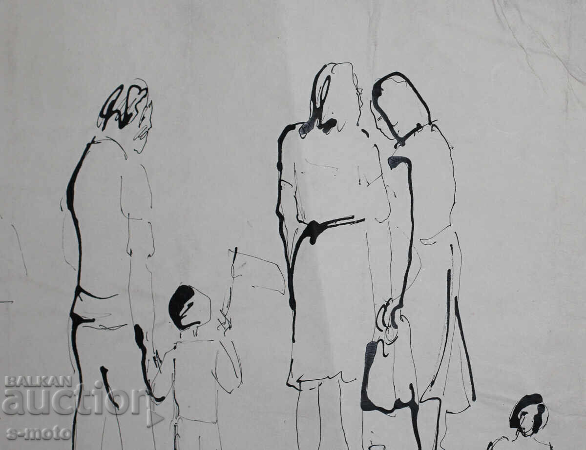 Παλιά ζωγραφιά με μελάνι, φιγούρες, μέσα 20ου αιώνα - 5