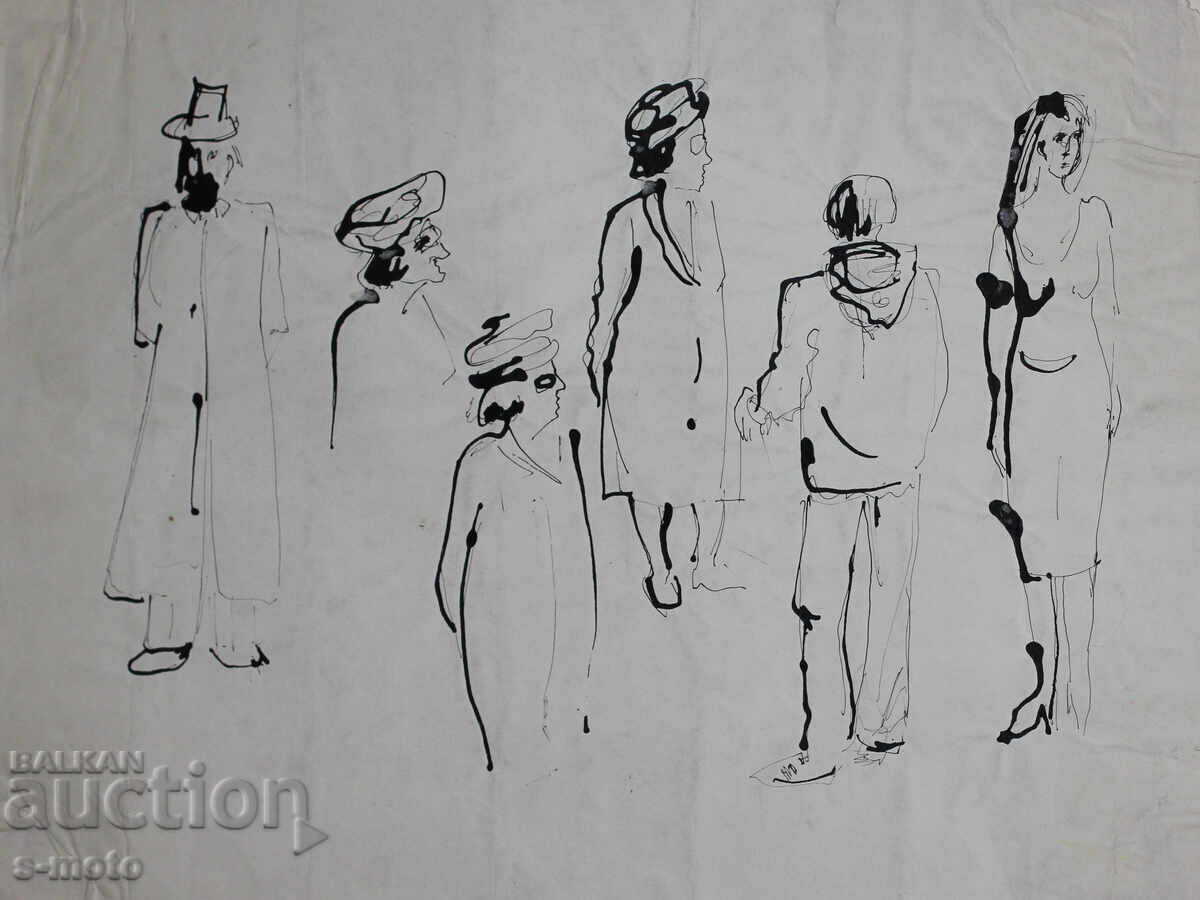 Παλιά ζωγραφιά με μελάνι, φιγούρες, μέσα 20ου αιώνα με τιμή 180.00 BGN | € 92.03