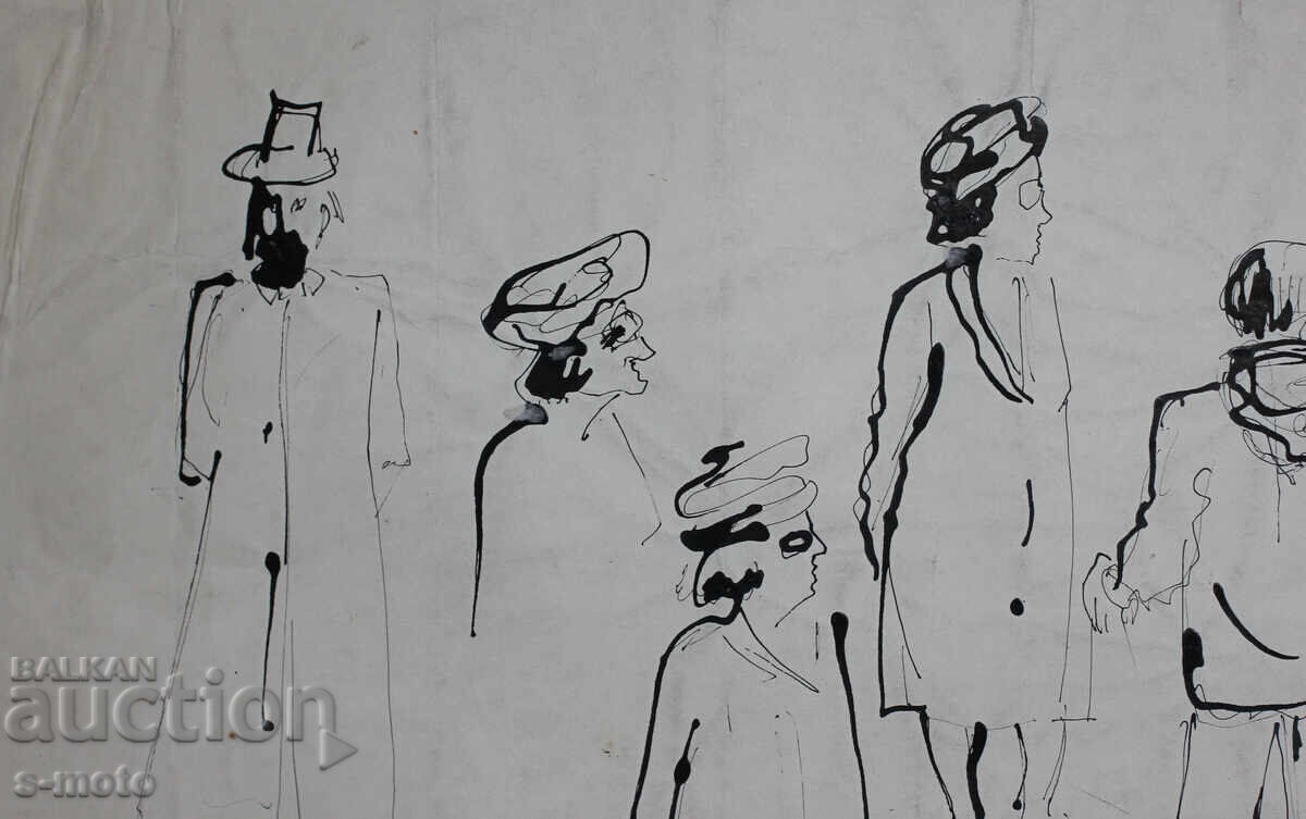 Παράδοση Παλιά ζωγραφιά με μελάνι, φιγούρες, μέσα 20ου αιώνα