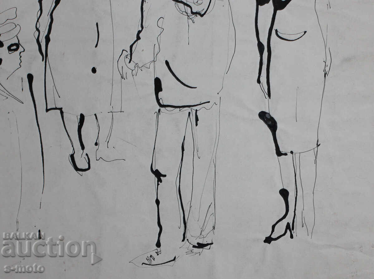 Παλιά ζωγραφιά με μελάνι, φιγούρες, μέσα 20ου αιώνα - 7