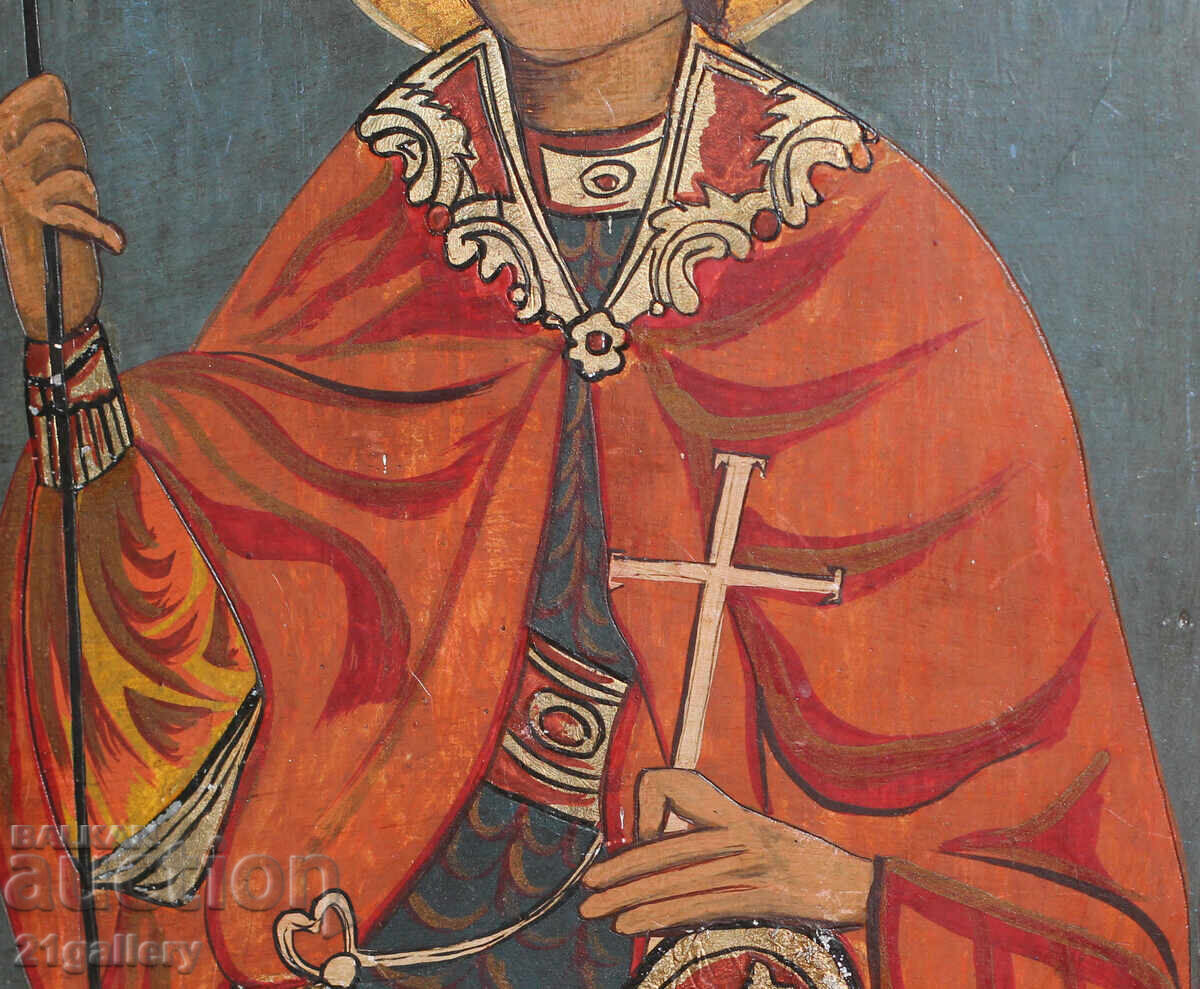 Veche icoană pictată manual din secolul al XIX-lea a Sfântului Dimitrie - 6