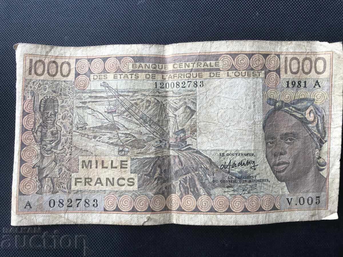 Africa de Vest 1000 franci 1981 Africa de Vest 1000 franci 1981