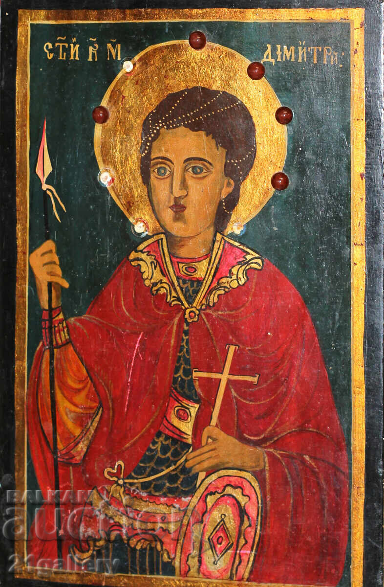 Veche icoană pictată manual din secolul al XIX-lea a Sfântului Dimitrie Veche icoană pictată manual din secolul al XIX-lea a Sfântului Dimitrie