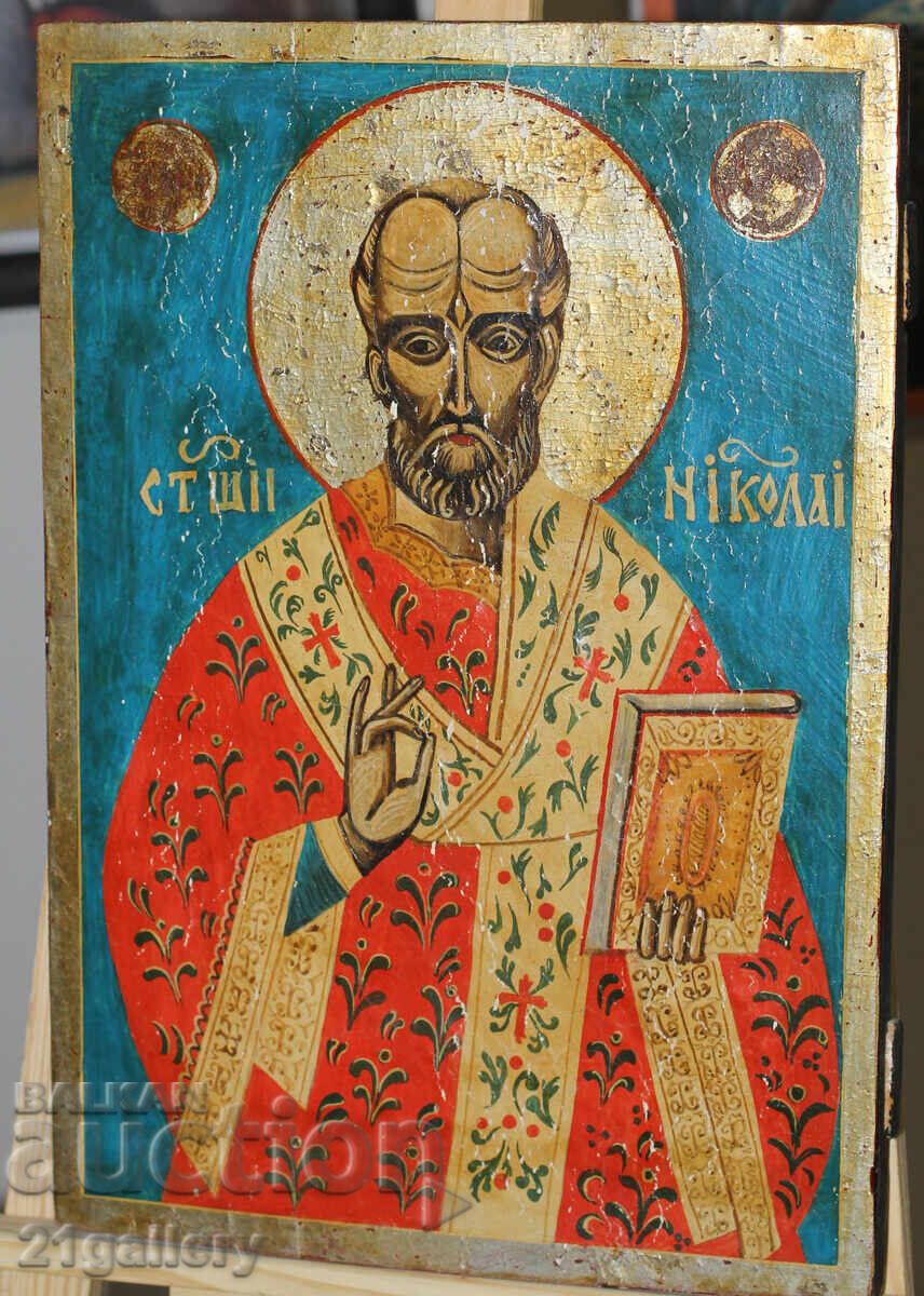 Аукцион 19 век стара икона Свети Николай Чудотворец Аукцион 19 век стара икона Свети Николай Чудотворец