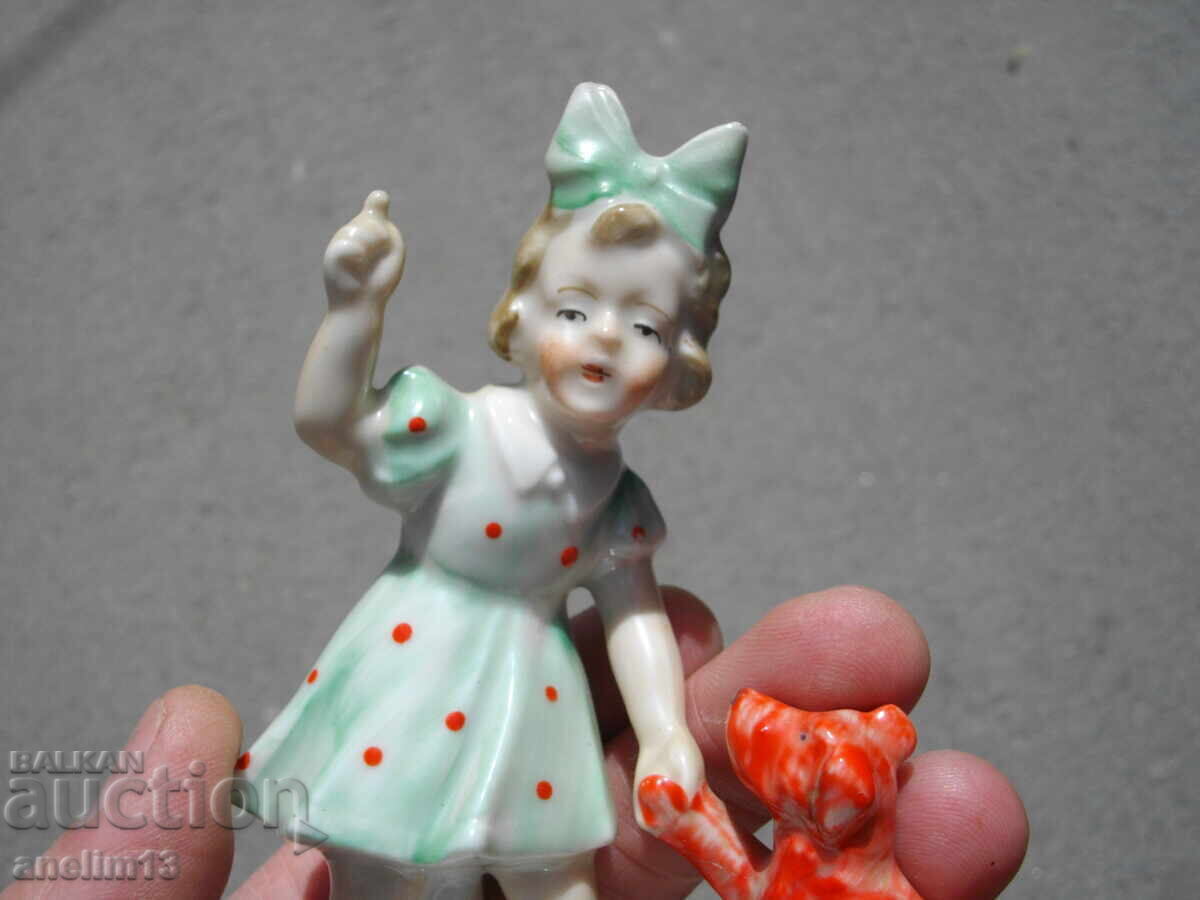 Auction  OLD PORCELAIN GIRL WITH DOG MARKED