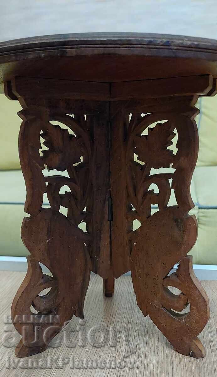 Ξυλόγλυπτη τραπεζάκι vintage πτυσσόμενο για γνώστες - 5