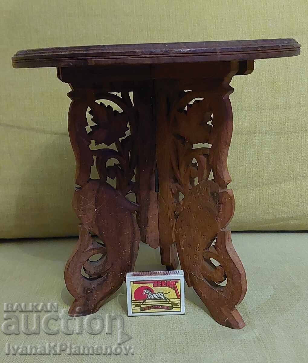 Ξυλόγλυπτη τραπεζάκι vintage πτυσσόμενο για γνώστες - 6