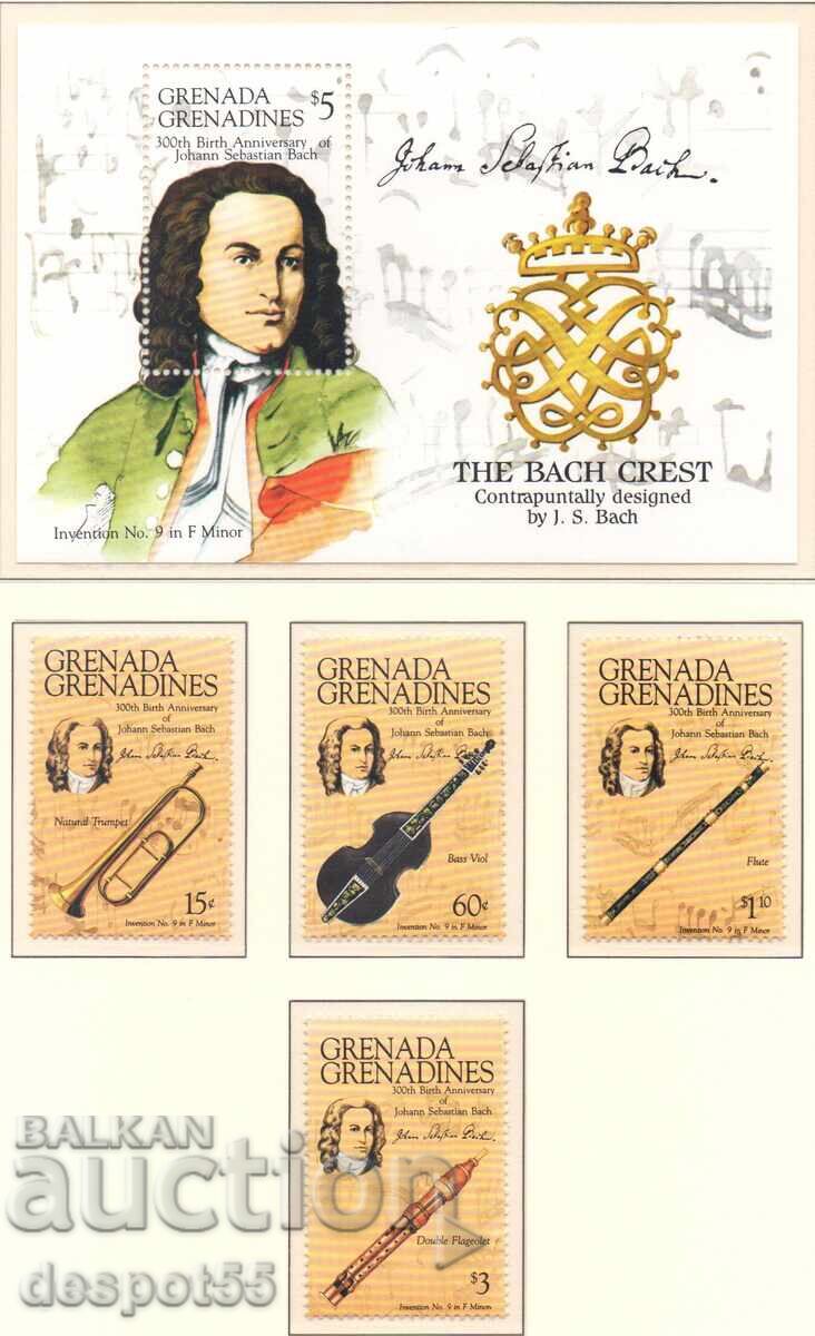 1985 Grenada Gren. 300 g. from the birth of J. Sebastian Bach + Block