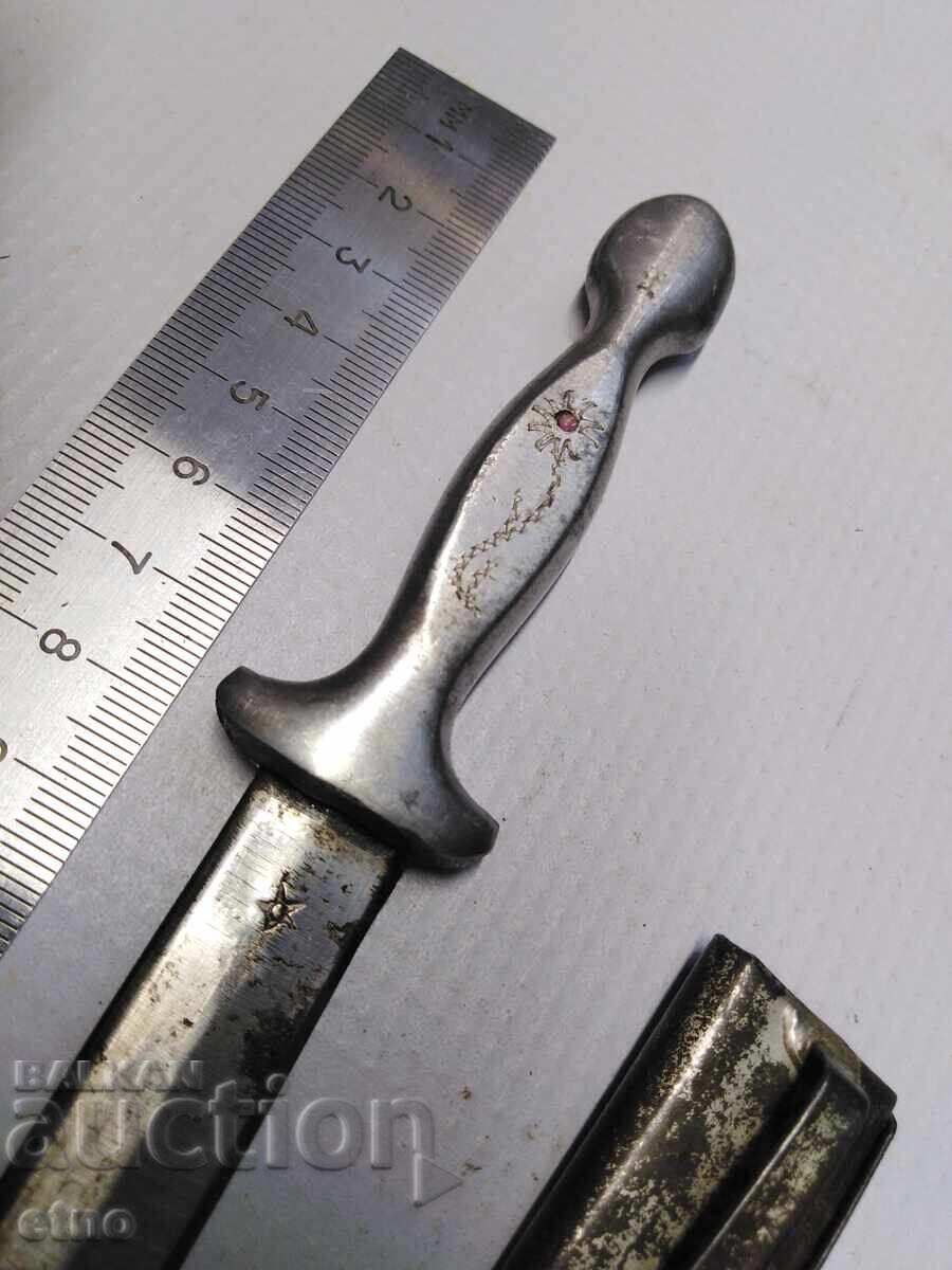 Delivery of OLD BULGARIAN KNIFE - DAGGER WITH A METAL-SHEETED WOODEN SCABBARD