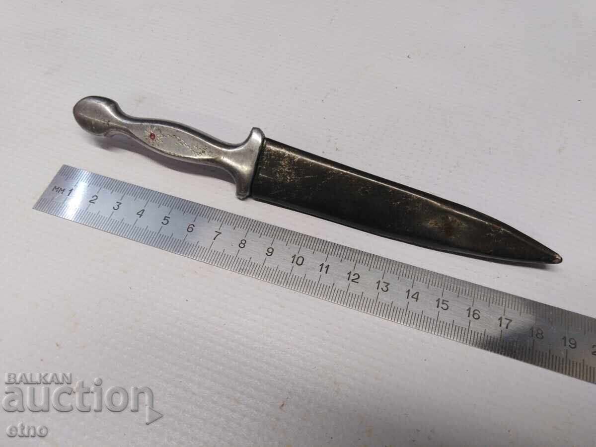 OLD BULGARIAN KNIFE - DAGGER WITH A METAL-SHEETED WOODEN SCABBARD - 5