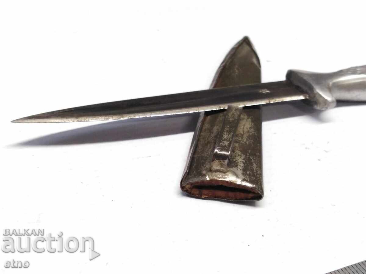 OLD BULGARIAN KNIFE - DAGGER WITH A METAL-SHEETED WOODEN SCABBARD - 7
