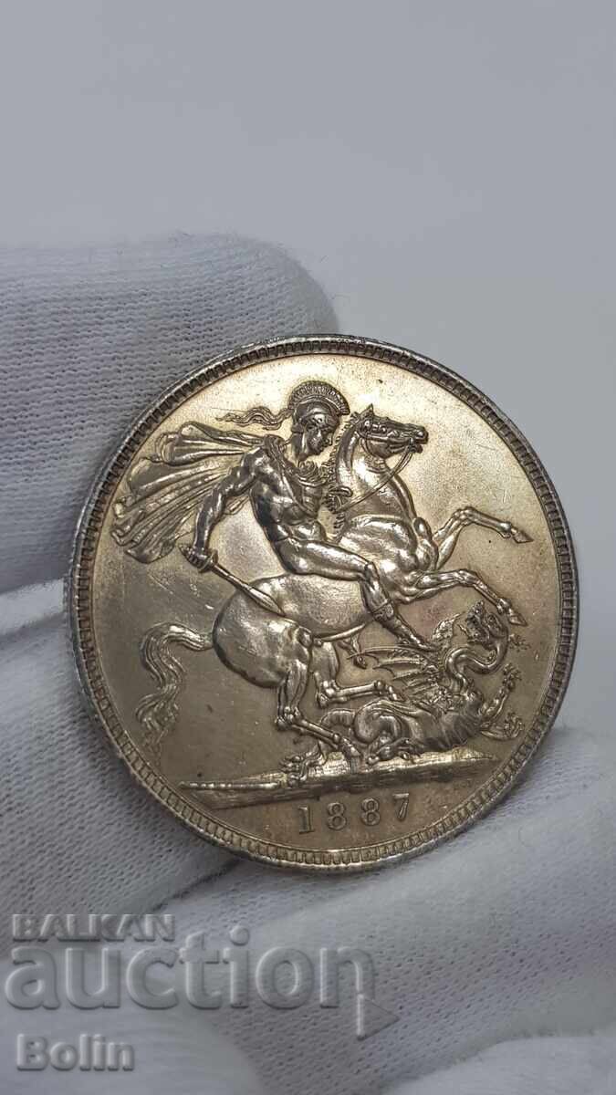 Ryadka ασημένια νομίσμα Silver Crown 1887 Βικτώρια Βρετανία
