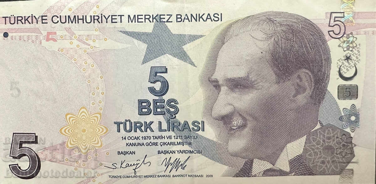Turcia 5 Lire 1970 (2009) Pick 222 Ref 7303 cu preț 4.00 BGN | € 2.05 Turcia 5 Lire 1970 (2009) Pick 222 Ref 7303 cu preț 4.00 BGN | € 2.05