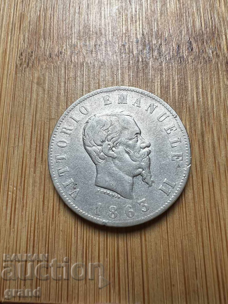 2 λίρες 1863 Ιταλία ασήμι με τιμή € 40.00 | 78.23 BGN