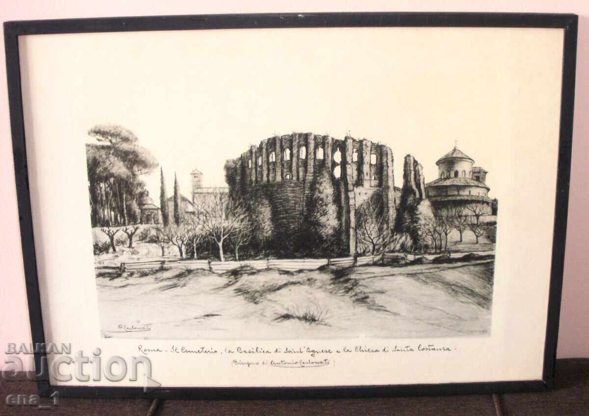 Παράδοση Ιταλική χαρακτική "Άποψη της Ρώμης" από τον Antonio Carbonati