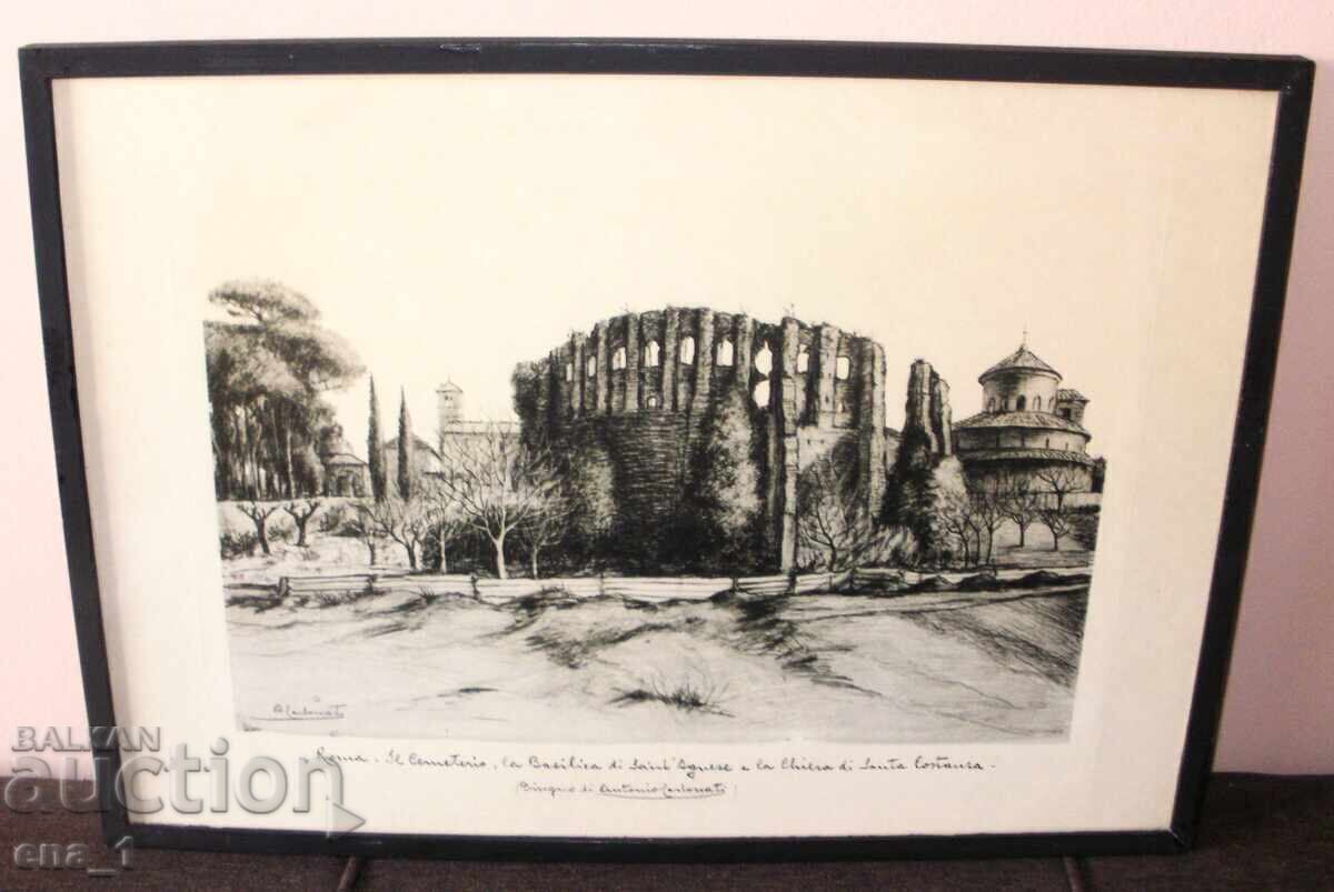 Ιταλική χαρακτική "Άποψη της Ρώμης" από τον Antonio Carbonati