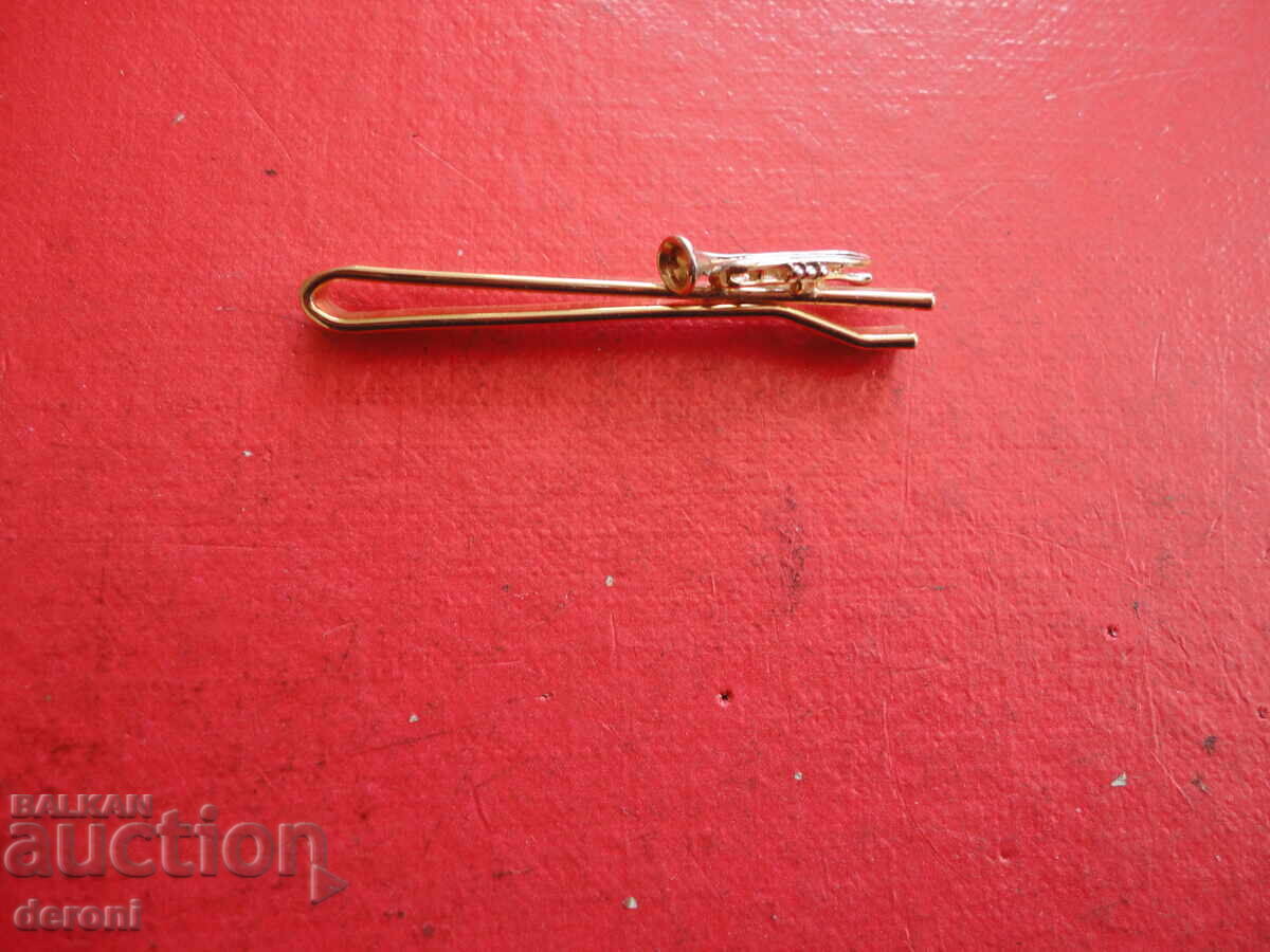 Παράδοση Επιχρυσωμένο κλιπ γραβάτας σωλήνα τρομπέτας Παράδοση Επιχρυσωμένο κλιπ γραβάτας σωλήνα τρομπέτας