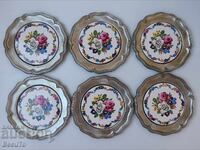 6 tin plates with porcelain tiles