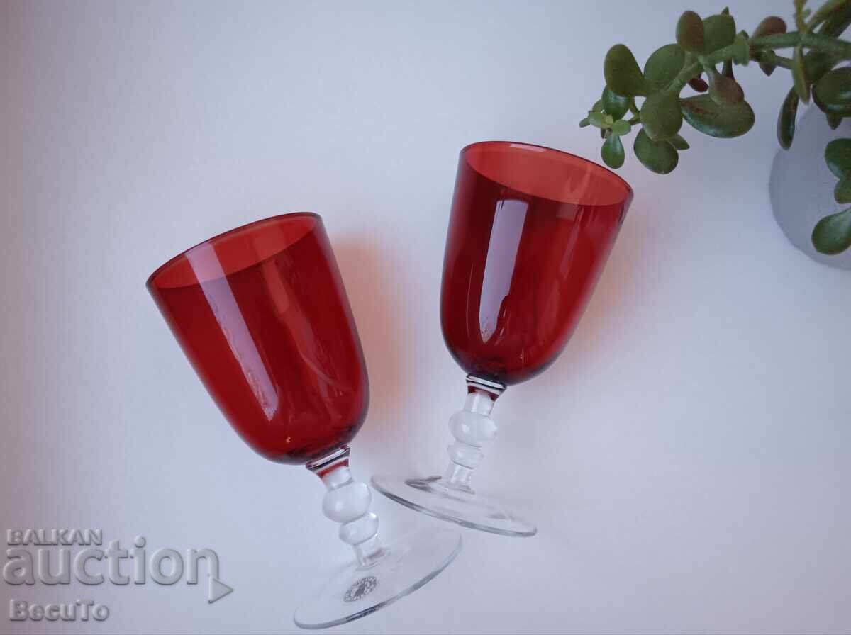 2 Red Cups, Handmade, Blown Glass, Marked - 6