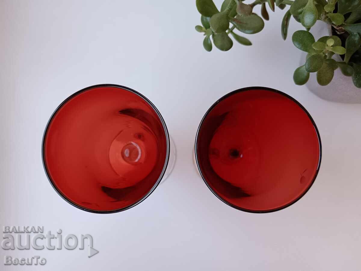 2 Red Cups, Handmade, Blown Glass, Marked - 7