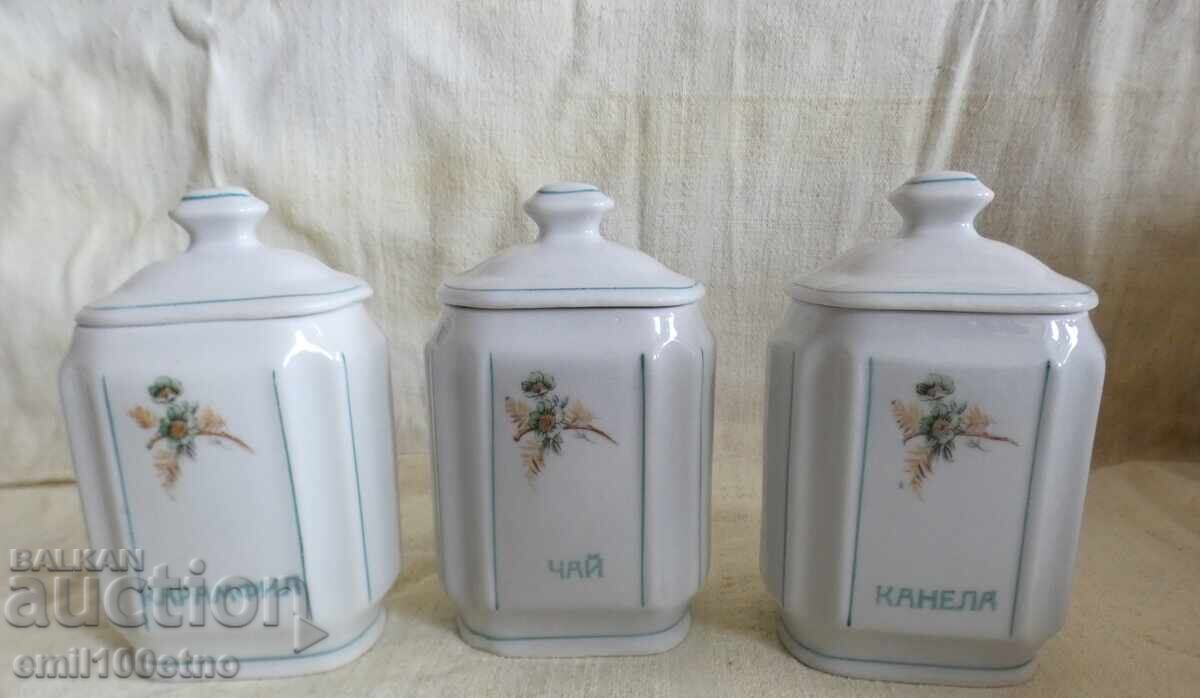 Spice boxes Cloves Tea Cinnamon old porcelain