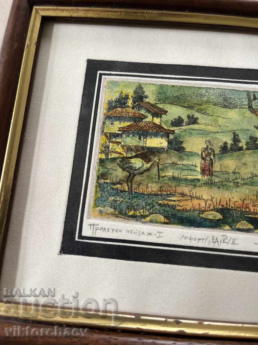 Licitație Nikolai Penkov pictură mică - „Peisaj de primăvară I” grafică