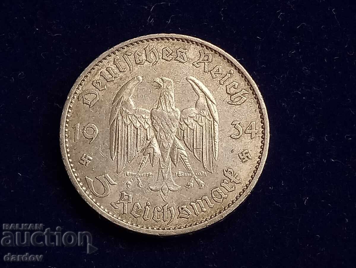 Γερμανία 5 μάρκα 1934 με τιμή 38.00 BGN | € 19.43 Γερμανία 5 μάρκα 1934 με τιμή 38.00 BGN | € 19.43