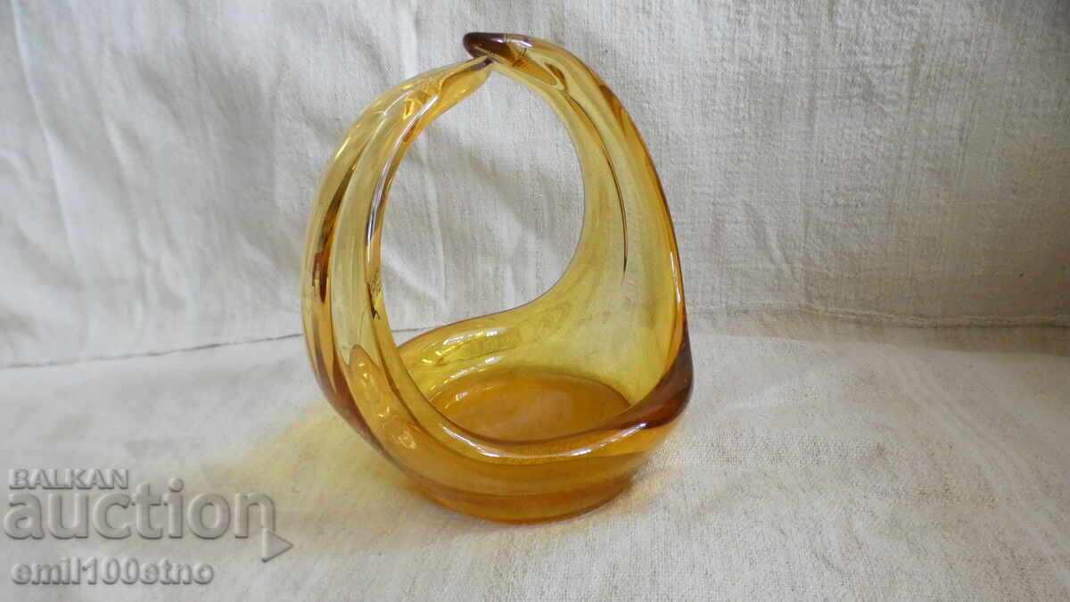 Δημοπρασία Μπομπονιέρα μασίφ ποτήρι με κεχριμπαρένιο χρώμα χειροποίητο