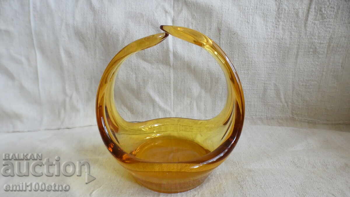 Μπομπονιέρα μασίφ ποτήρι με κεχριμπαρένιο χρώμα χειροποίητο