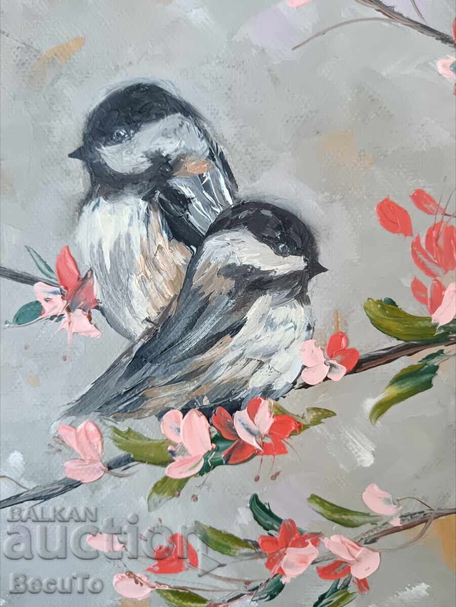 Δημοπρασία Ζωγραφισμένος πίνακας, ελαιογραφία, ανάγλυφο, σπουργίτια, ΚΑΙΝΟΥΡΙΟ