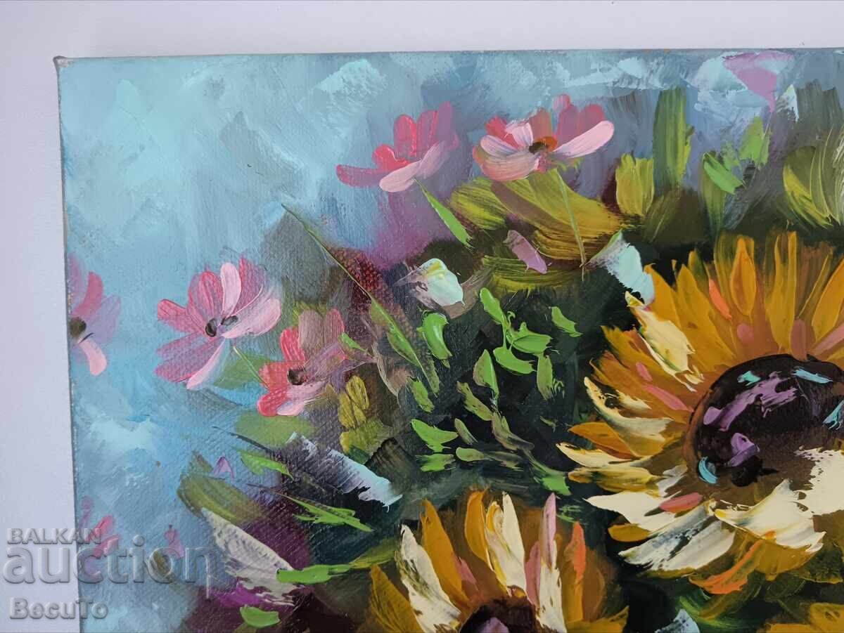 Аукцион Рисувана картина, маслени бои, слънчогледи, натюрморт, НОВА Аукцион Рисувана картина, маслени бои, слънчогледи, натюрморт, НОВА