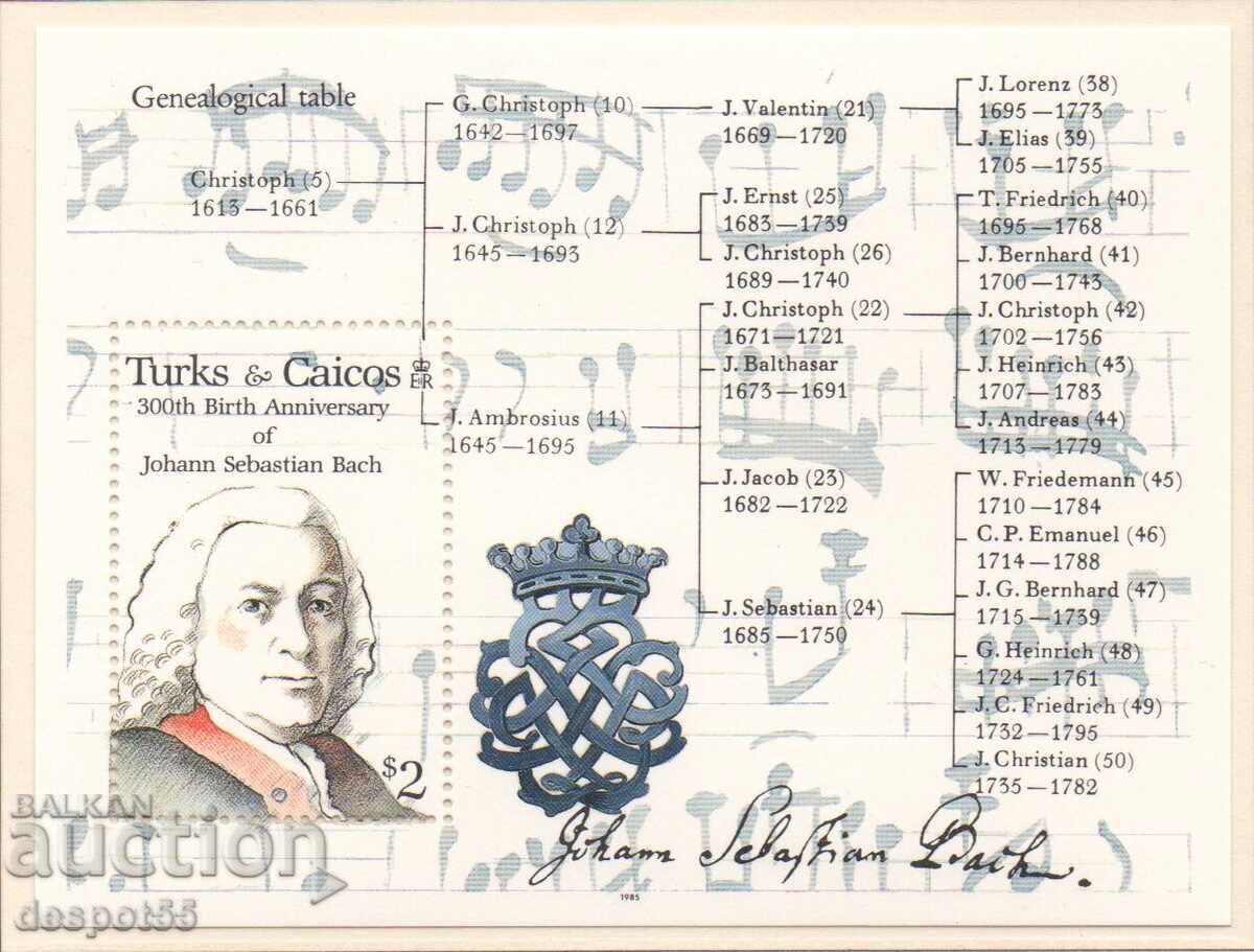 1985 Turks și Caicos. 300 g. de la nașterea lui J. Bach. Bloc