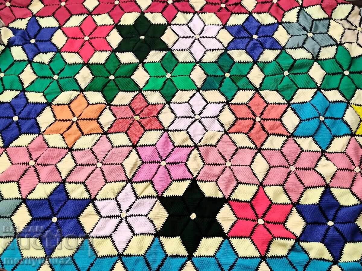 Παλιά βαμβακερή χειροποίητη πλεκτή κουβέρτα κάλυμμα κρεβατιού - 5