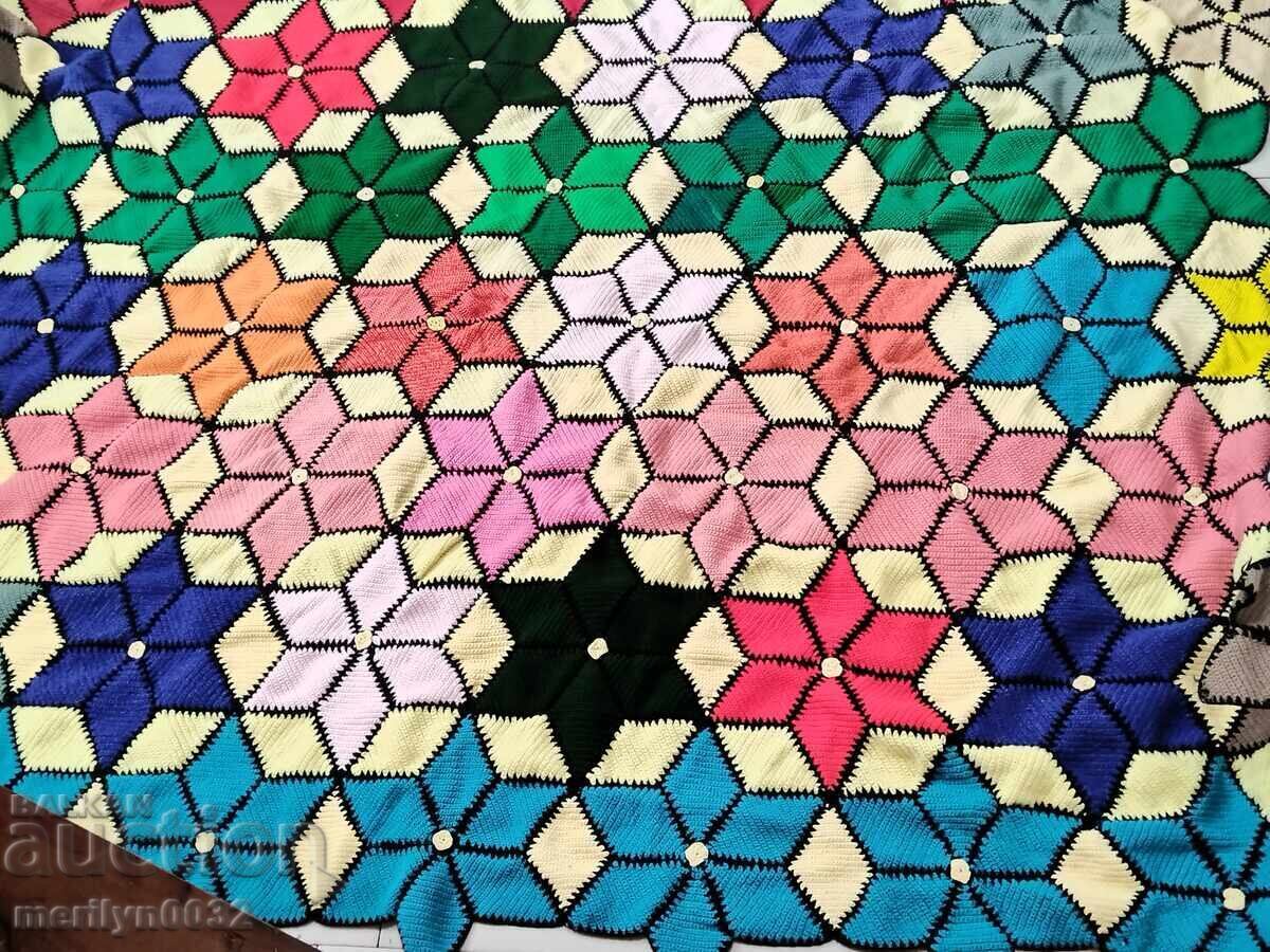 Παλιά βαμβακερή χειροποίητη πλεκτή κουβέρτα κάλυμμα κρεβατιού - 7